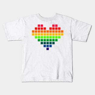 Rainbow Pixel Heart Kids T-Shirt